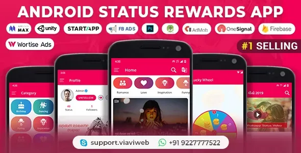 Android Status App With Reward Point (Lucky Wheel, Video, GIF, Quotes & Image) v14.0 - nulled