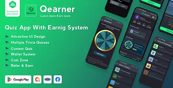 Qearner – Quiz App | Android Quiz game with Earning System + Admin panel