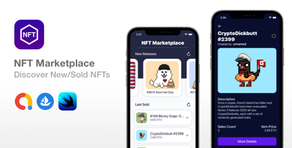NFT Marketplace - SwiftUI + Widget  Discover New NFTs  iOS v1.0