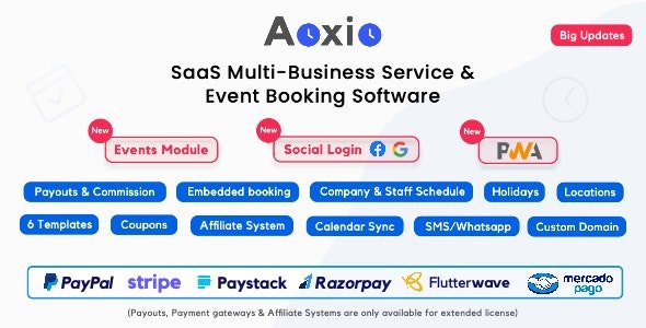 Aoxio v2.2 - SaaS Multi-Business Service Booking Software - nulled