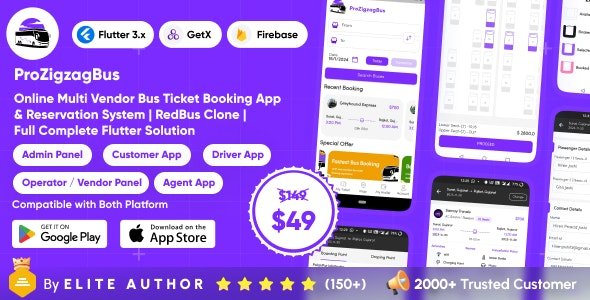 ProZigzagBus v1.4 - Online Multi Vendor Bus Ticket Booking App & Reservation System Flutter Solution