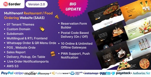Eorder - Multitenant Restaurant / Food Ordering Website (SAAS) - v3.0