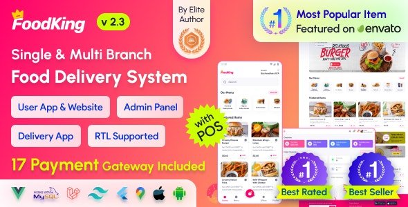 FoodKing v3.7 - Restaurant Food Delivery System with Admin Panel & Delivery Man App - Restaurant POS - nulled