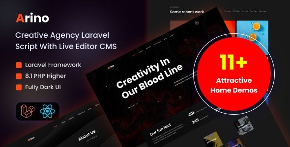Arino v3.1 - Creative Agency Laravel Script With Live Editor CMS - nulled