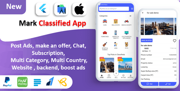 Mark Classified App v5.0 - Classified App Multi Payment Gateways Integrated