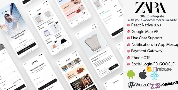 Zara App v1.0 - React Native Woocommerce