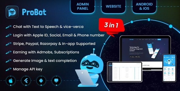 ProBot v1.2 - ChatGPT | Admob | Subscription InApp | Open AI Chat, Writing Assistant & Image Generator