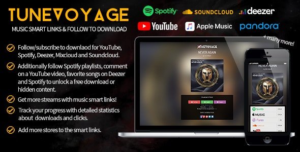 TuneVoyage v1.7 - Smart Links & Follow To Download (Spotify/YouTube/Deezer/Soundcloud/Mixcloud)