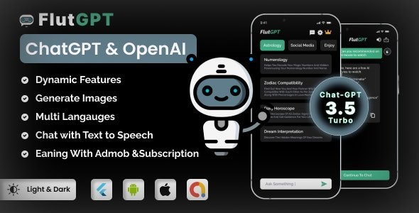 FlutGpt v2.2 - ChatGPT Flutter Full Application | Art Generator | ADMOB | Subscription Plan