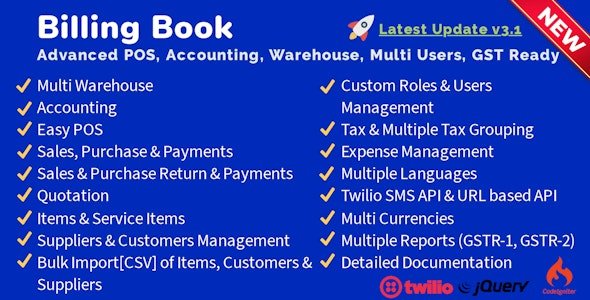 Billing Book v3.0 -Advanced POS, Inventory, Accounting, Warehouse, Multi Users, GST Ready - nulled