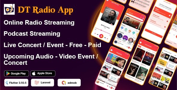 DTRadio v1.6 - Online Radio, Podcasts & Live Events Flutter App (iOS - Android) with admin panel - nulled