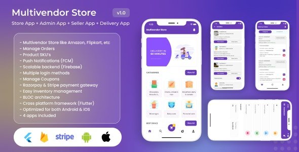Multivendor Store v1.1 - (Amazon, Flipkart, Walmart) with Seller App, Admin App and Delivery App (4 Apps)