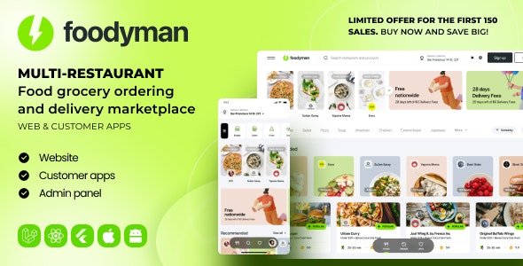 Foodyman v2023-13 - Multi-Restaurant Food and Grocery