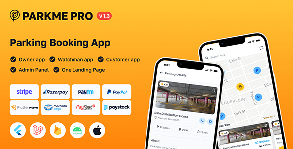 ParkMePRO v1.3 - Flutter Complete Car Parking App with Owner and WatchMan app